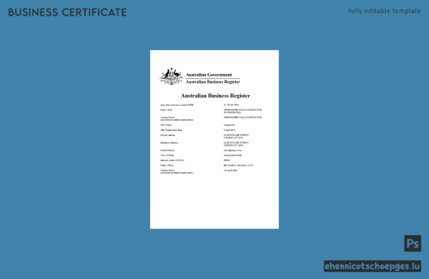 Australisches Firmenregistrierungsurkunde, Version 2 – Beispielvorschau